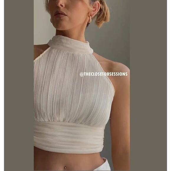 ZARA Pleated High Collar Halter Top NWT Size M - Picture 7 of 16